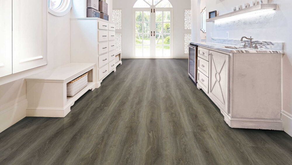 AquaSense Generation 2 Deluxe Smoked Oak Waterproof Solid Polymer Core Room Scene